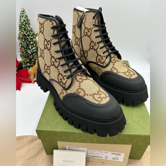 Men’s Gucci, maxi GG logo lug sole combat boot size 12 made in Italy - Picture 1 of 10